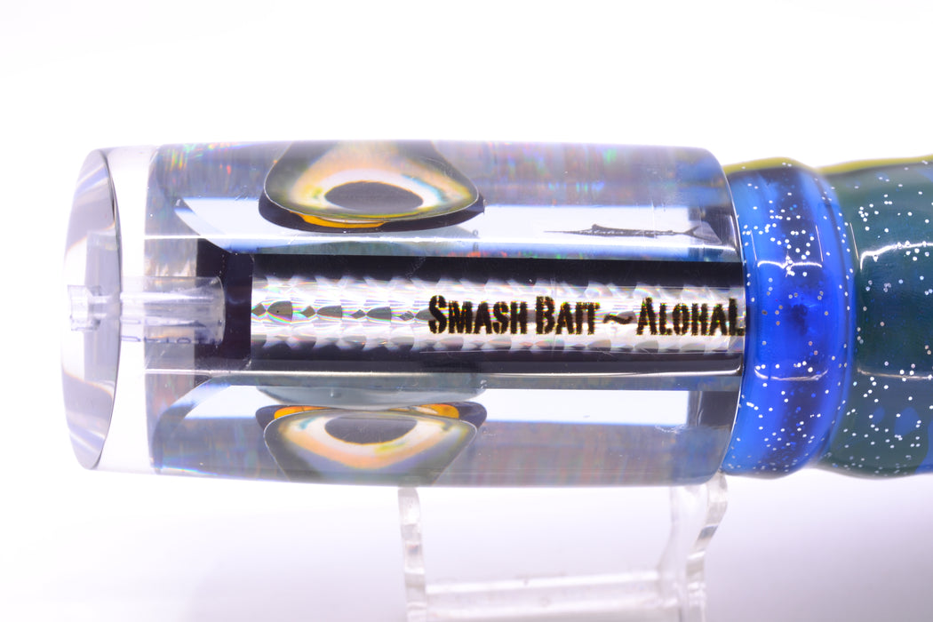 Aloha Lures Clear Mirrored Black Back Smash Bait 14" 13.5oz Skirted Black-Yellow-Blue GZE