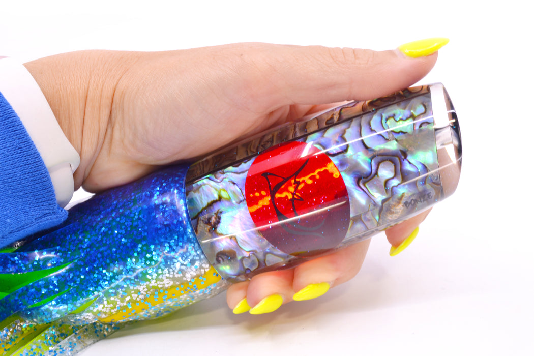 Bonze Lures Paua Shell Red Eyes Notorious 14" 14oz Skirted Blue-Yellow Line-Silver GZE