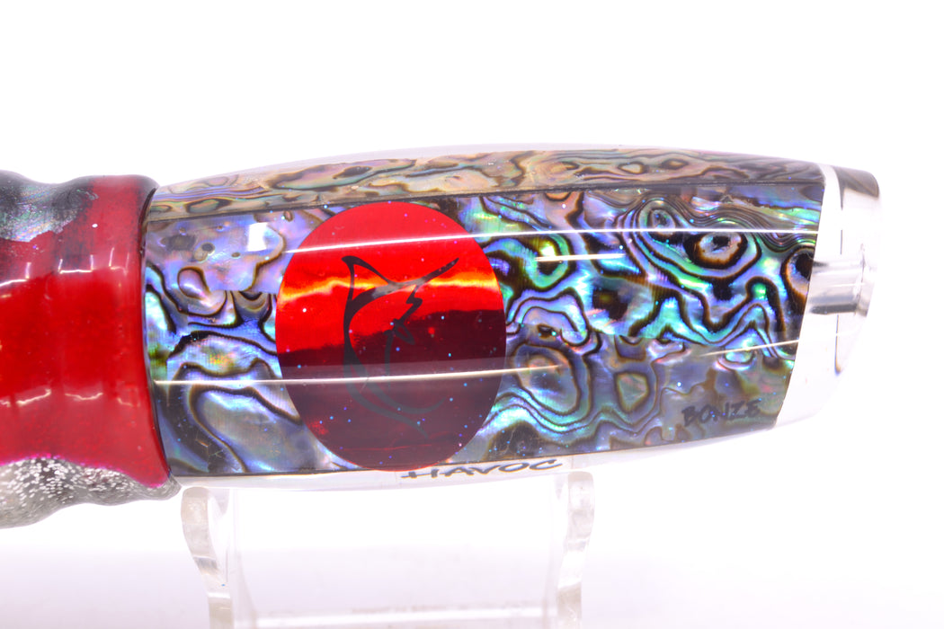 Bonze Lures Paua Shell Red Eyes Havoc 12" 8oz Skirted Red Aurora/White