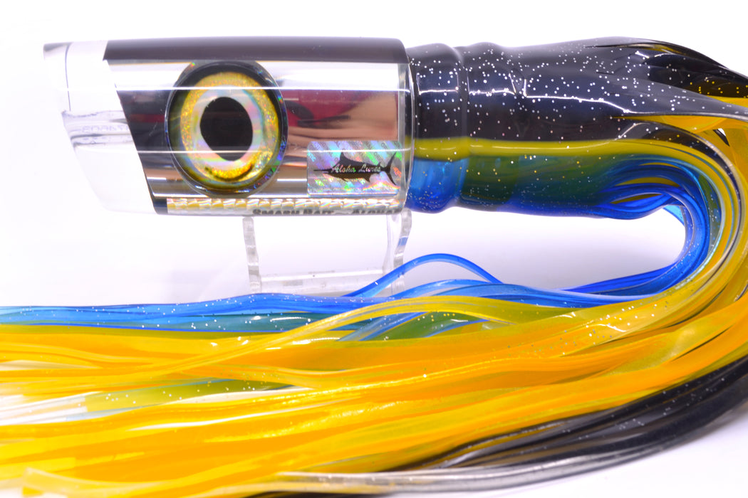Aloha Lures Clear Mirrored Black Back Smash Bait 14" 13.5oz Skirted Black-Yellow-Blue GZE