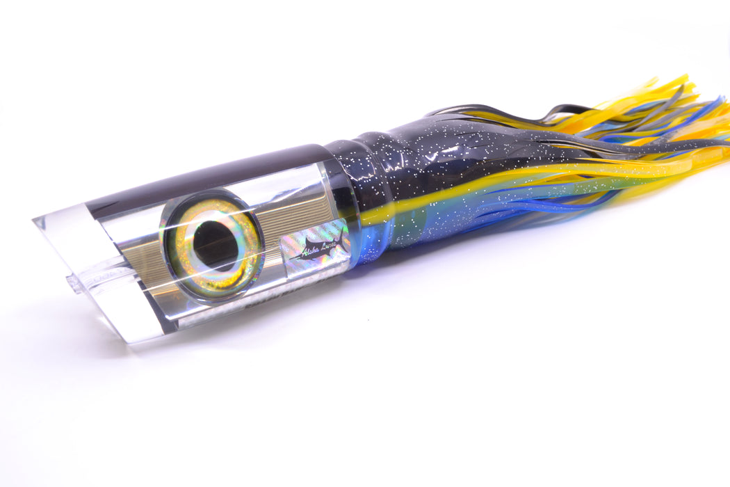 Aloha Lures Clear Mirrored Black Back Smash Bait 14" 13.5oz Skirted Black-Yellow-Blue GZE