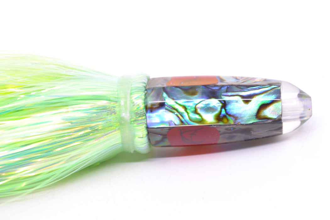 Bonze Lures Paua Shell Red Eyes Rocket 5" 2oz Flashabou Chartreuse/Yellow GZE