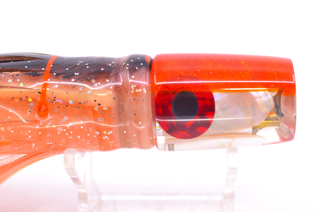 Coggin Lures White MOP Orange Back 4-Hole Small Slant Bogie Invert 7" 3.5oz Skirted