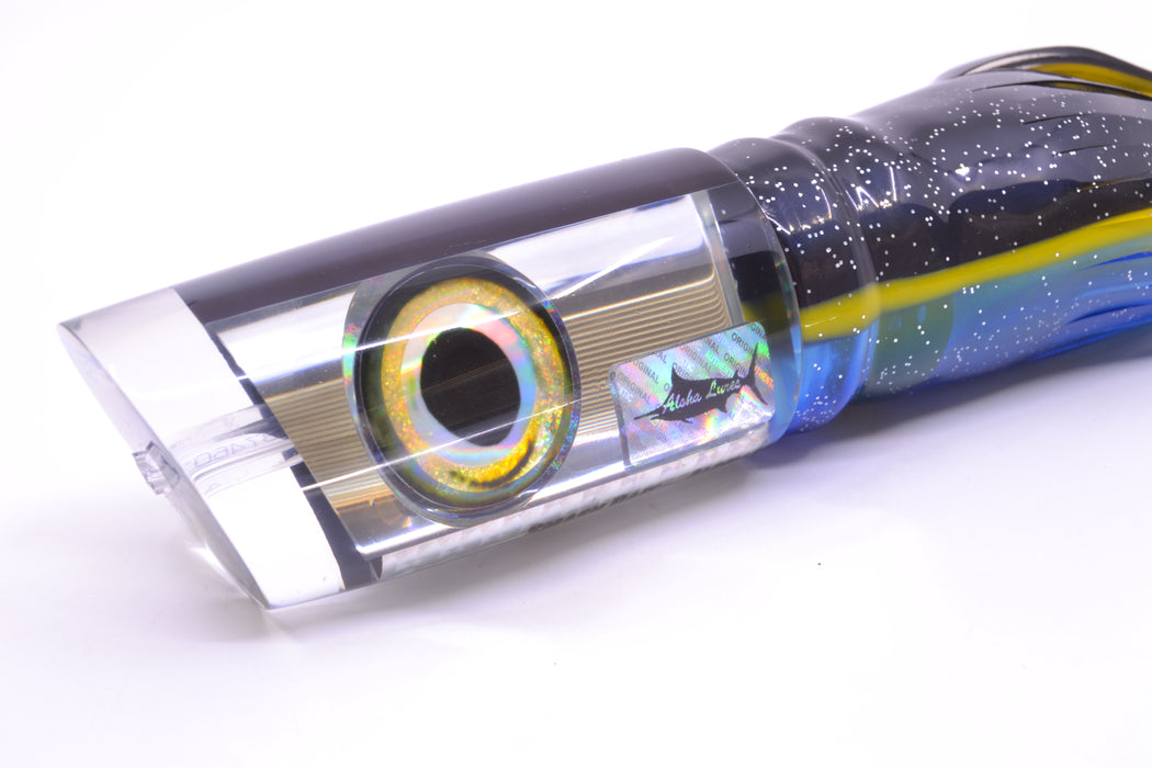 Aloha Lures Clear Mirrored Black Back Smash Bait 14" 13.5oz Skirted Black-Yellow-Blue GZE