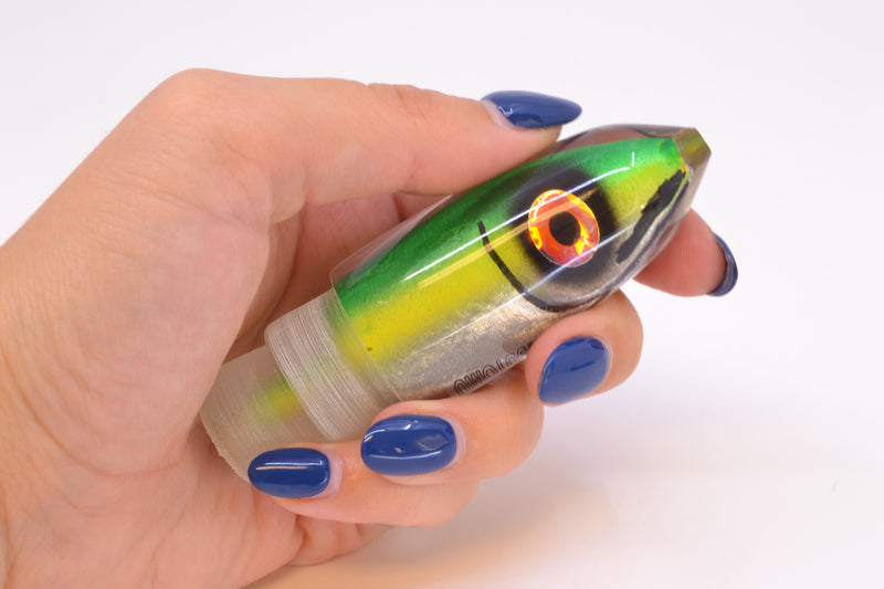 Tsutomu Lures Green-Yellow-Silver Fish Head Ali'i Bullet 7" 4oz