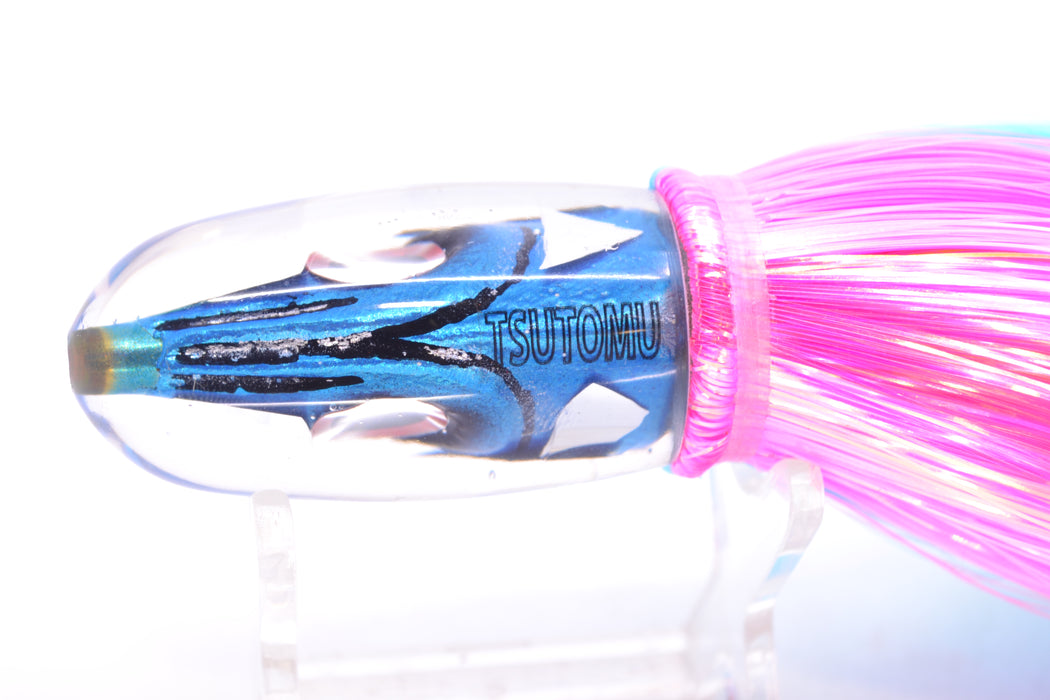 Tsutomu Lures "Ice Blue Disco" Fish Head Pau Hana Blunt Bullet 7" 4oz Strobez Ice Blue-Pink GZE