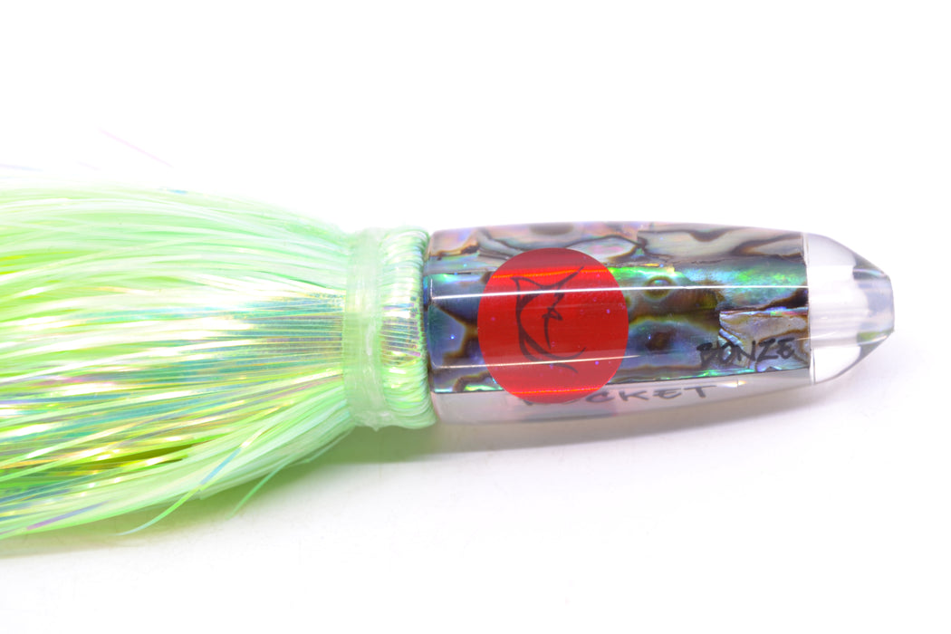 Bonze Lures Paua Shell Red Eyes Rocket 5" 2oz Flashabou Chartreuse/Yellow GZE