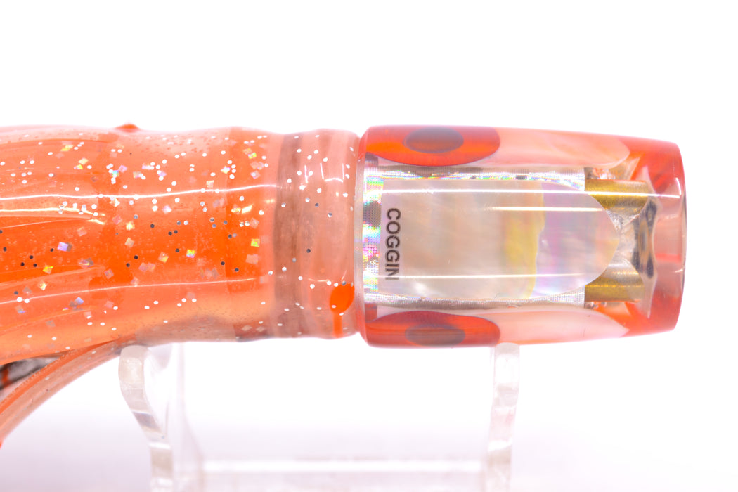 Coggin Lures White MOP Orange Back 4-Hole Small Slant Bogie Invert 7" 3.5oz Skirted