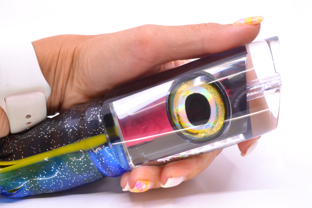 Aloha Lures Clear Mirrored Black Back Smash Bait 14" 13.5oz Skirted Black-Yellow-Blue GZE