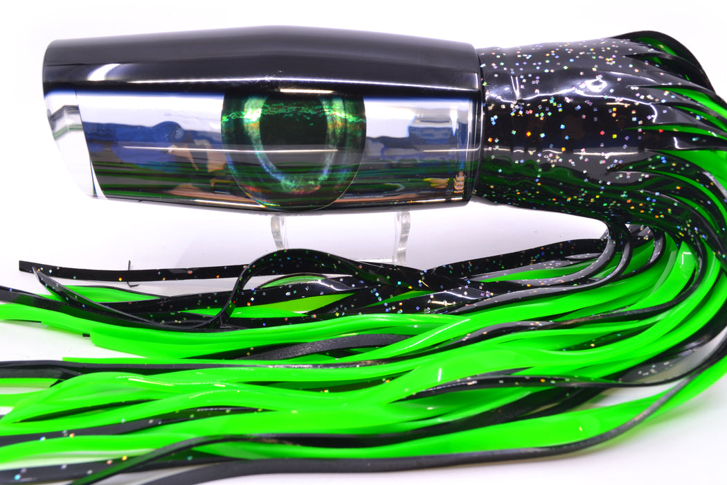 Moyes Lures Mirrored Black Back Taxi Eyes Razo Teaser 16" 29oz Skirted Black/Green GZE