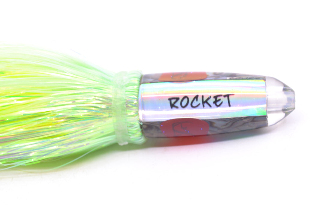 Bonze Lures Paua Shell Red Eyes Rocket 5" 2oz Flashabou Chartreuse/Yellow GZE