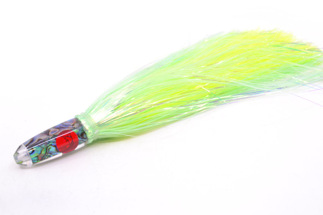 Bonze Lures Paua Shell Red Eyes Rocket 5" 2oz Flashabou Chartreuse/Yellow GZE