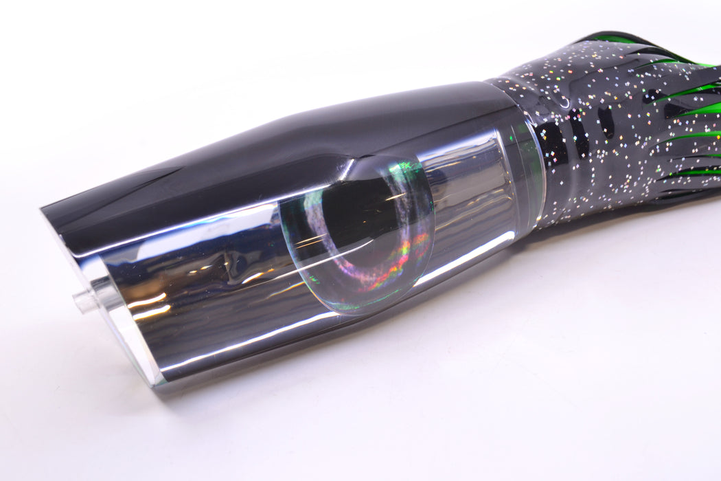 Moyes Lures Mirrored Black Back Taxi Eyes Razo Teaser 16" 29oz Skirted Black/Green GZE