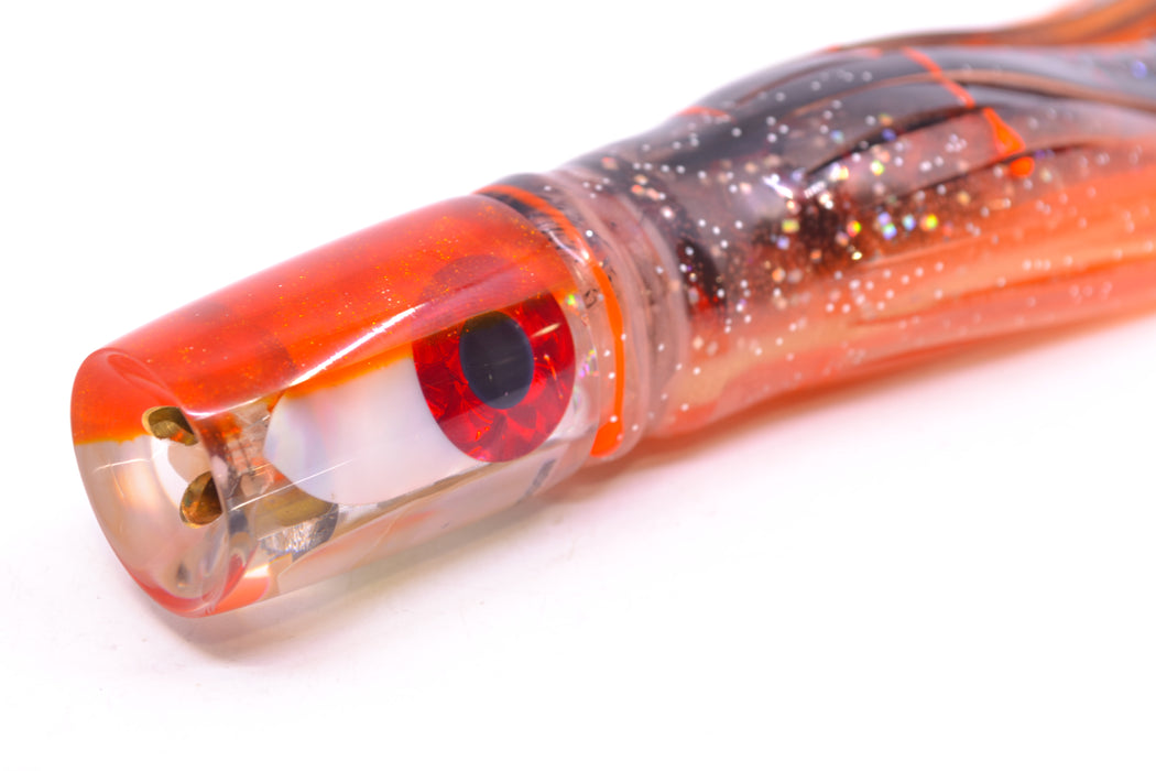 Coggin Lures White MOP Orange Back 4-Hole Small Slant Bogie Invert 7" 3.5oz Skirted