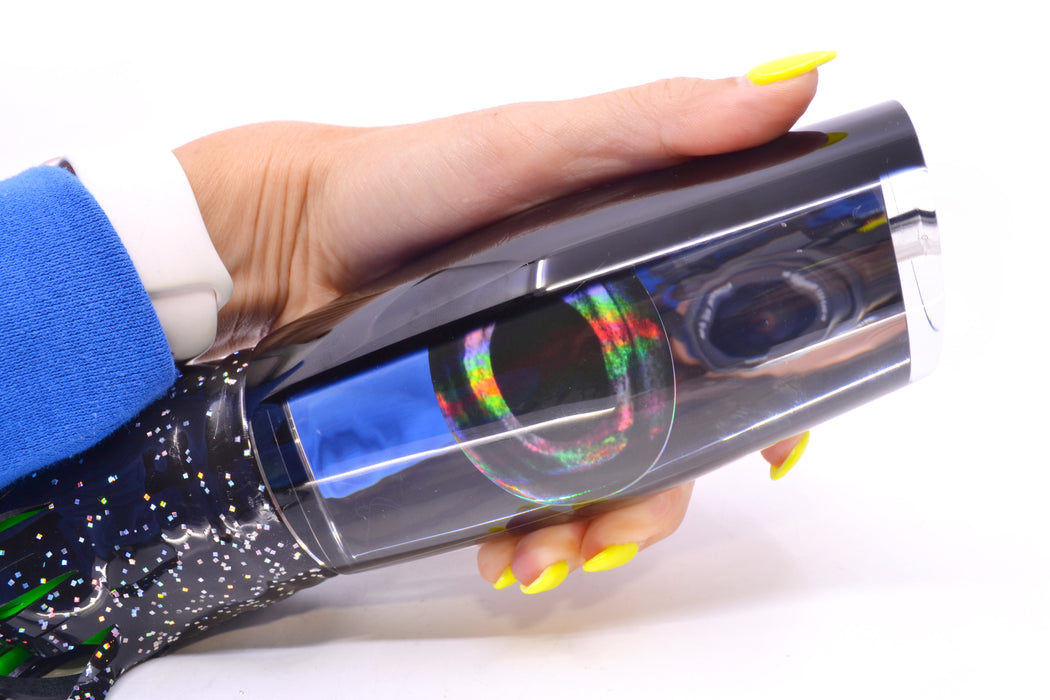 Moyes Lures Mirrored Black Back Taxi Eyes Razo Teaser 16" 29oz Skirted Black/Green GZE