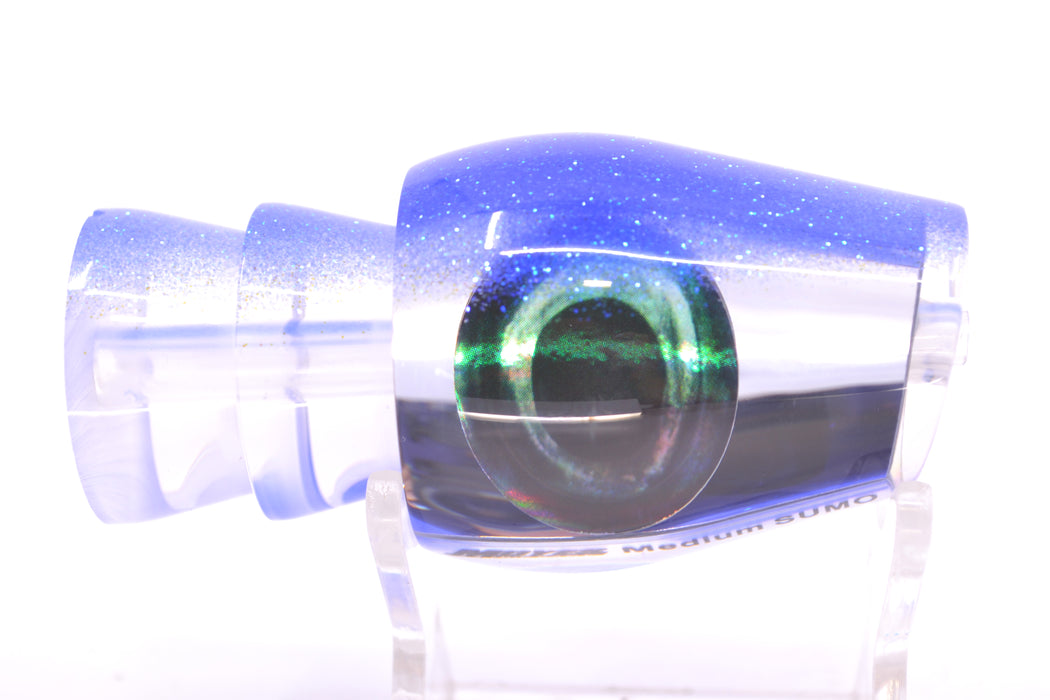 Moyes Lures Clear Mirrored Blue Glitter Back Taxi Eyes Medium Sumo 12" 3.7oz GZE