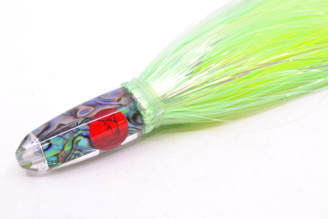 Bonze Lures Paua Shell Red Eyes Rocket 5" 2oz Flashabou Chartreuse/Yellow GZE
