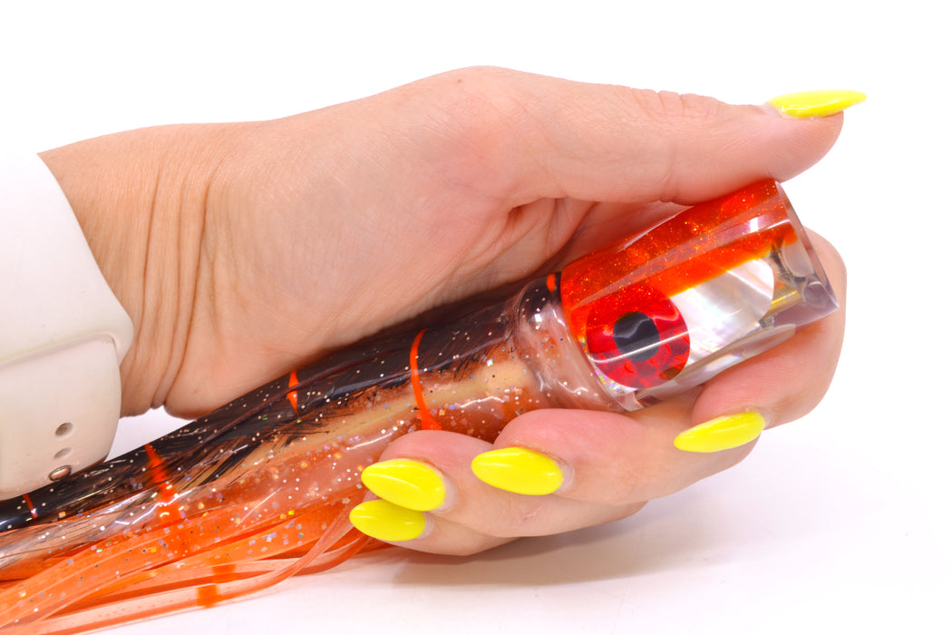 Coggin Lures White MOP Orange Back 4-Hole Small Slant Bogie Invert 7" 3.5oz Skirted