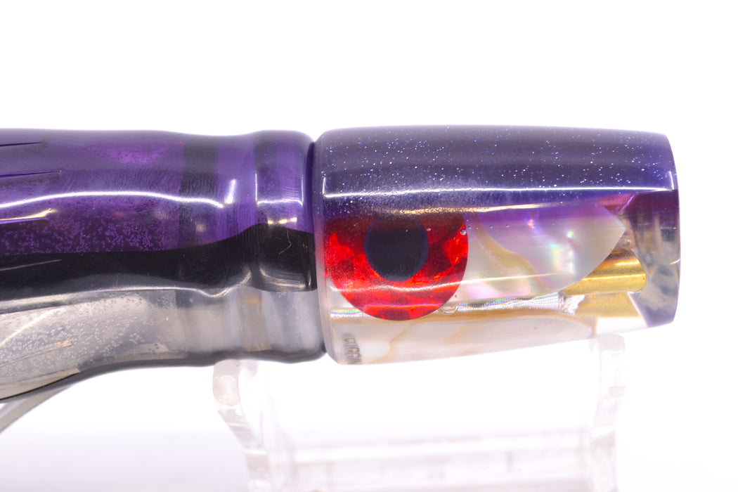 Coggin Lures White MOP Purple Back 4-Hole Small Slant Bogie Invert 7" 3.5oz Skirted