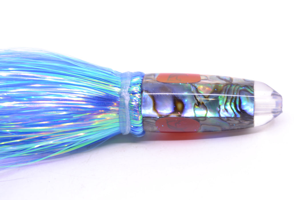 Bonze Lures Paua Shell Red Eyes Rocket 5" 2oz Flashabou Dark Blue/White GZE