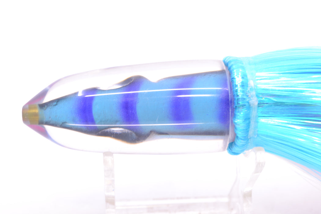 Tsutomu Lures Blue & Purple Bars-Black Line Fish Head Ali'i Bullet 7" 5oz Strobez Ice Blue-White GZE