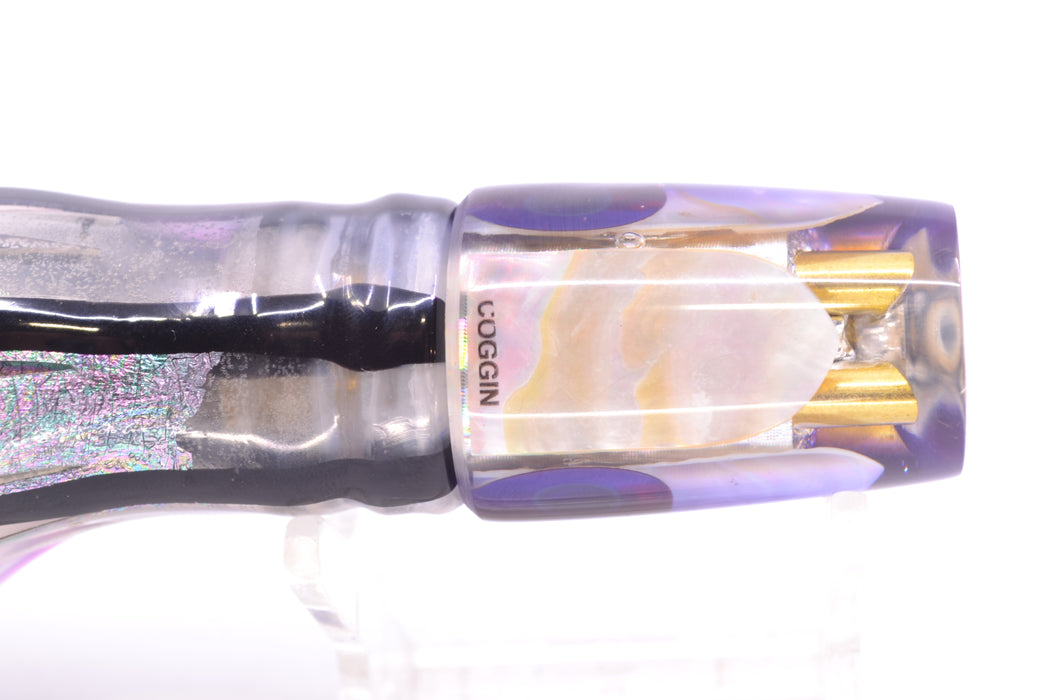 Coggin Lures White MOP Purple Back 4-Hole Small Slant Bogie Invert 7" 3.5oz Skirted