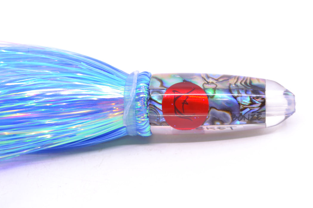 Bonze Lures Paua Shell Red Eyes Rocket 5" 2oz Flashabou Dark Blue/White GZE