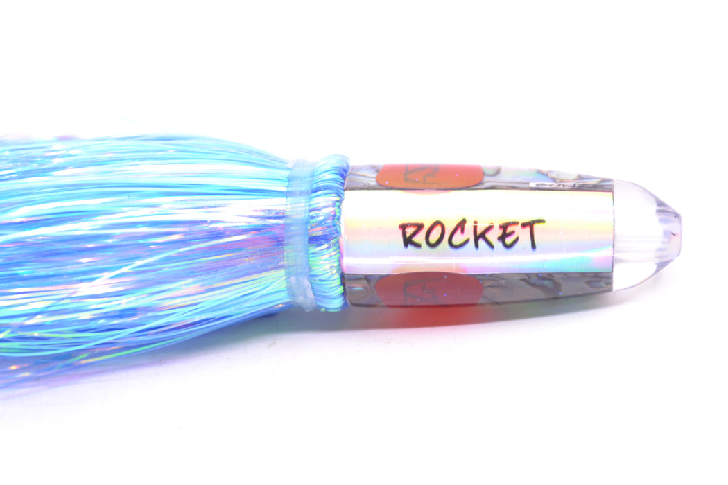 Bonze Lures Paua Shell Red Eyes Rocket 5" 2oz Flashabou Dark Blue/White GZE