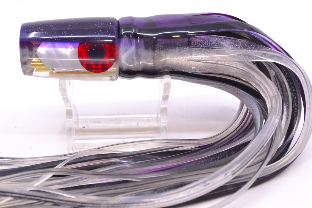 Coggin Lures White MOP Purple Back 4-Hole Small Slant Bogie Invert 7" 3.5oz Skirted