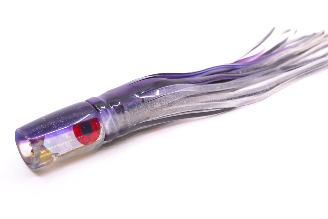 Coggin Lures White MOP Purple Back 4-Hole Small Slant Bogie Invert 7" 3.5oz Skirted