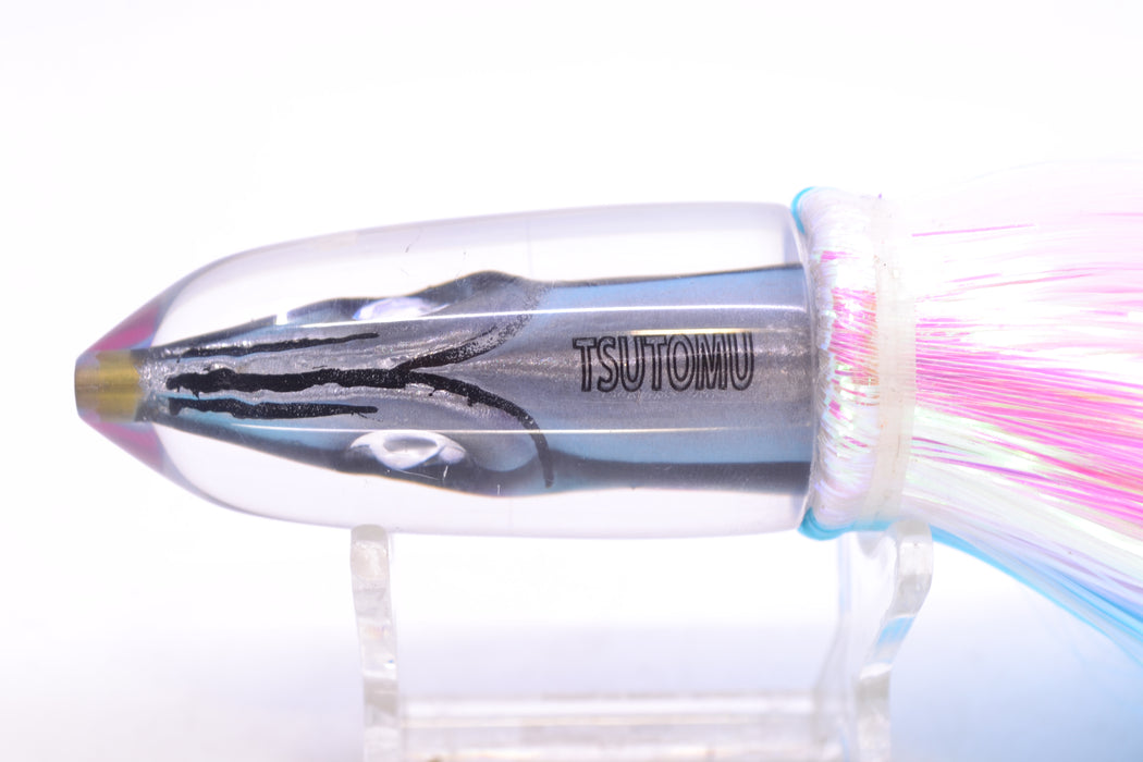Tsutomu Lures Blue & Purple Bars-Black Line Fish Head Ali'i Bullet 7" 5oz Strobez Ice Blue-White GZE