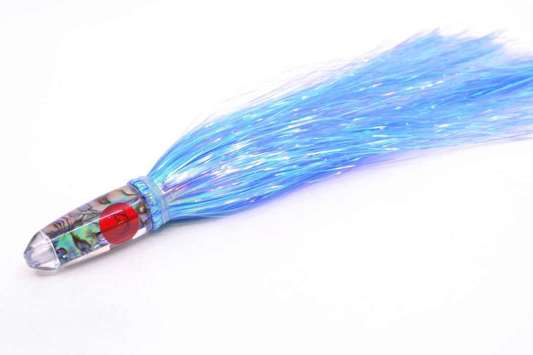 Bonze Lures Paua Shell Red Eyes Rocket 5" 2oz Flashabou Dark Blue/White GZE