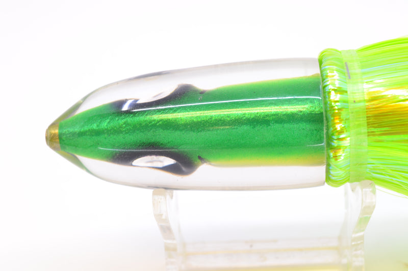 Tsutomu Lures Green-Yellow-Silver Fish Head Ali'i Bullet 7" 5oz Strobez Green/Chartreuse