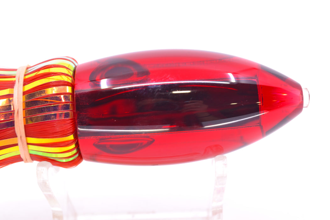 Moyes Lures Red Mirrored Small Ono Bullet 7" 3.8oz Skirted Red-White Hair