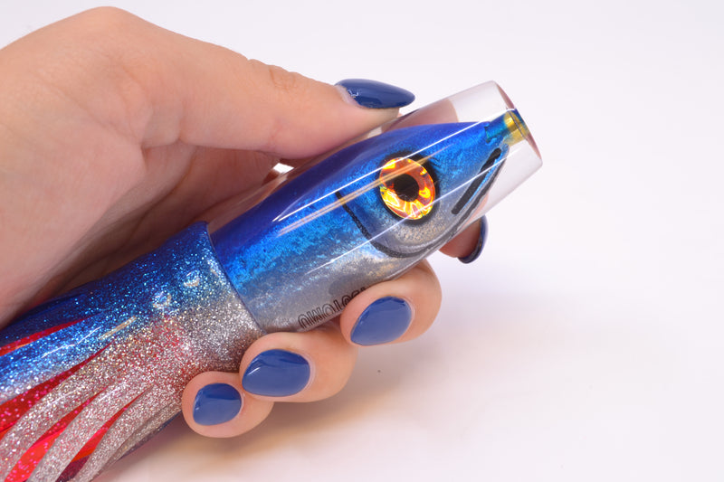 Tsutomu Lures Blue-Silver Fish Head Ali'i Invert 7" 5.7oz Skirted Blue-Silver/Pink