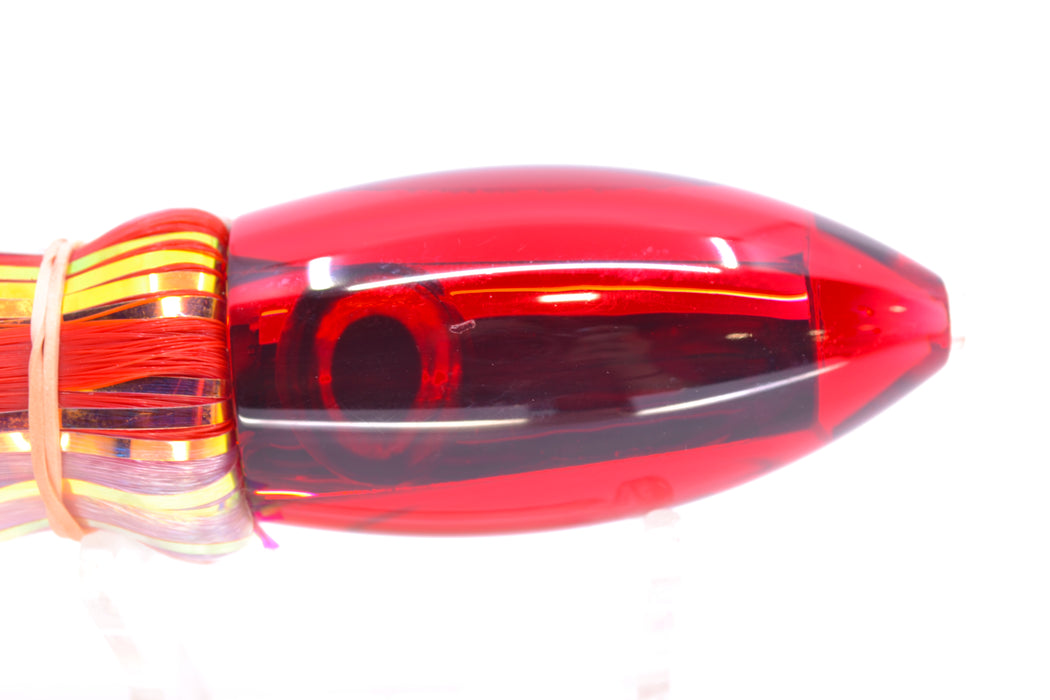 Moyes Lures Red Mirrored Small Ono Bullet 7" 3.8oz Skirted Red-White Hair