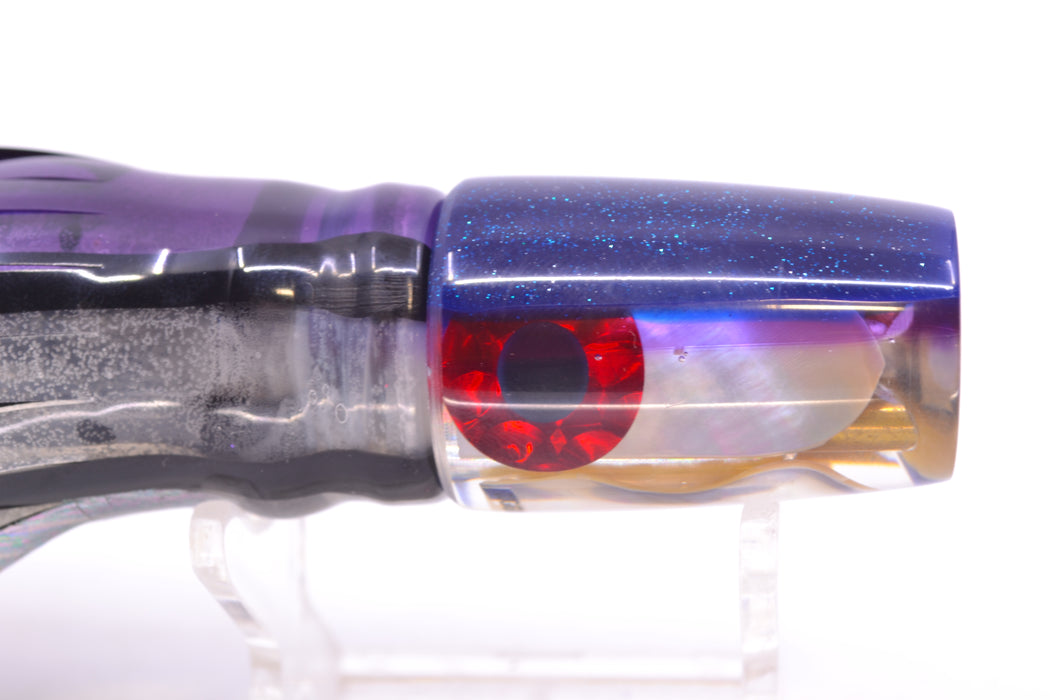 Coggin Lures White MOP Blue Back 4-Hole Small Slant Bogie Invert 7" 3.5oz Skirted