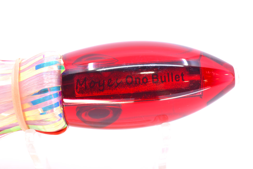 Moyes Lures Red Mirrored Small Ono Bullet 7" 3.8oz Skirted Red-White Hair