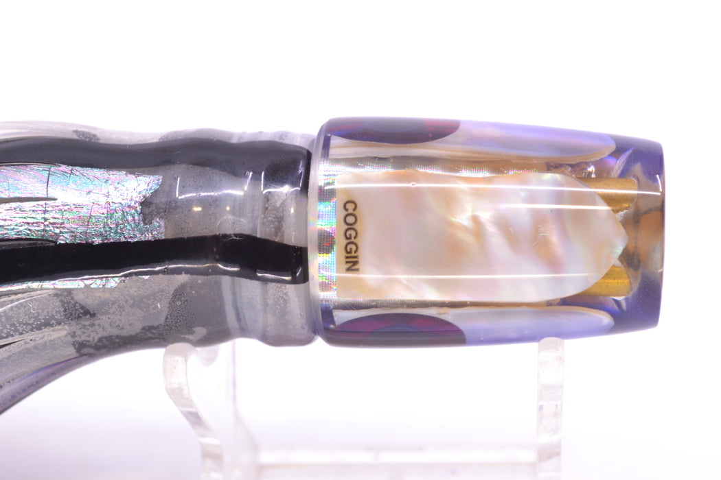Coggin Lures White MOP Blue Back 4-Hole Small Slant Bogie Invert 7" 3.5oz Skirted