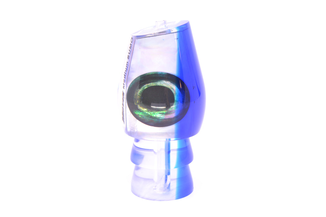 Moyes Lures White MOP Blue Back Taxi Eyes Medium Sumo 12" 3.7oz GZE