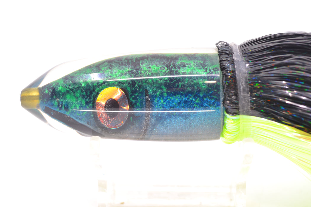 Tsutomu Lures Black/Green-Blue-Silver Fish Head Ali'i Bullet 7" 5oz Strobez Black-Green GZE
