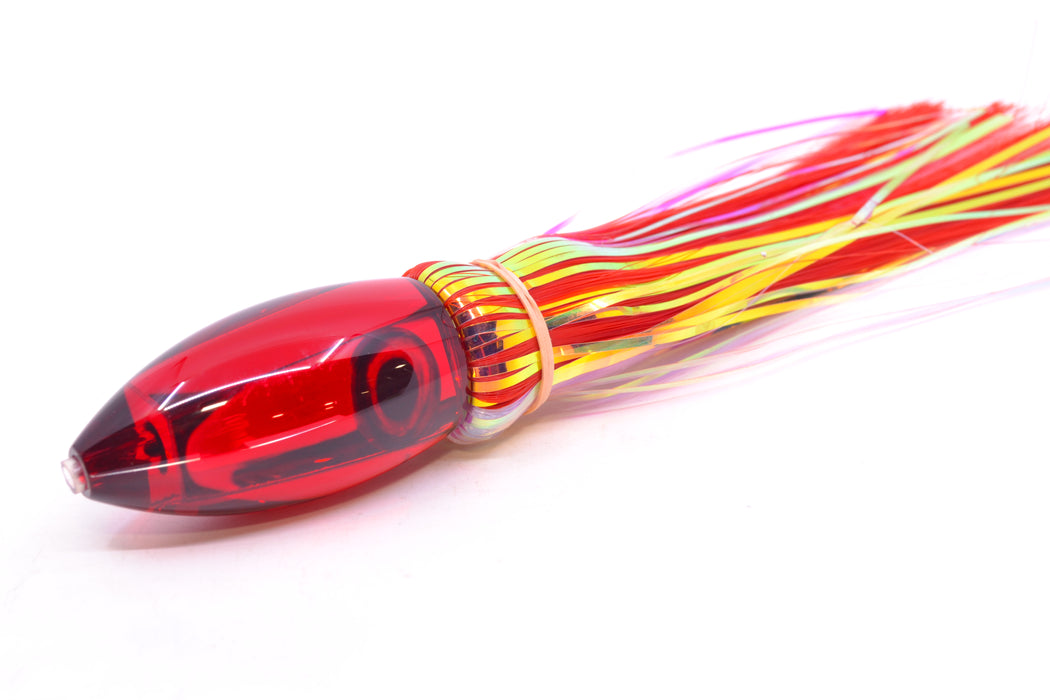 Moyes Lures Red Mirrored Small Ono Bullet 7" 3.8oz Skirted Red-White Hair
