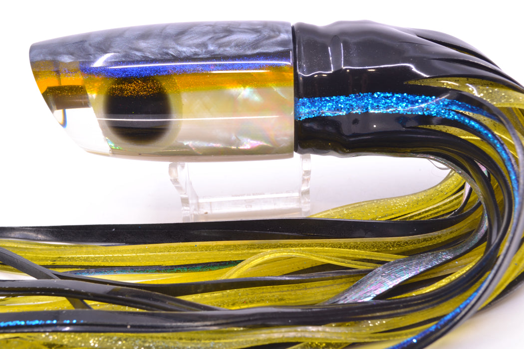 Ali'i Kai Lures White MOP Gray-Blue-Yellow Back Yakuza 14" 10.8oz BOM Skirted Yellowfin