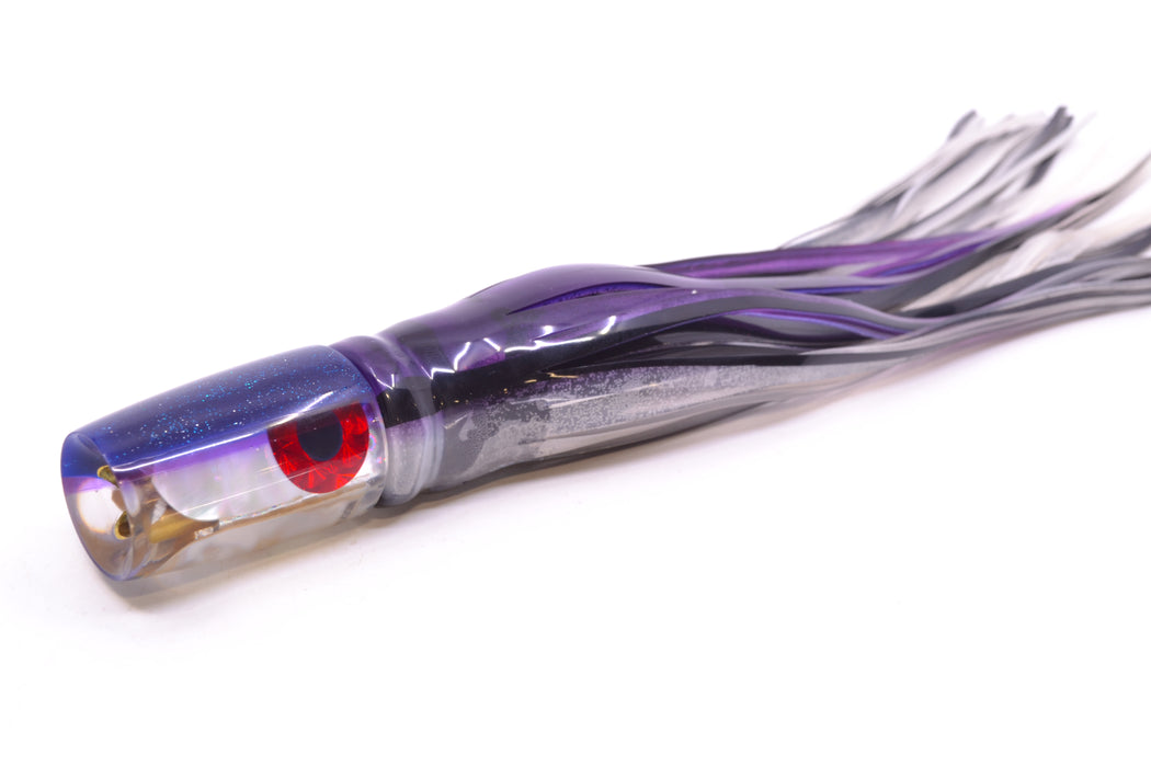 Coggin Lures White MOP Blue Back 4-Hole Small Slant Bogie Invert 7" 3.5oz Skirted