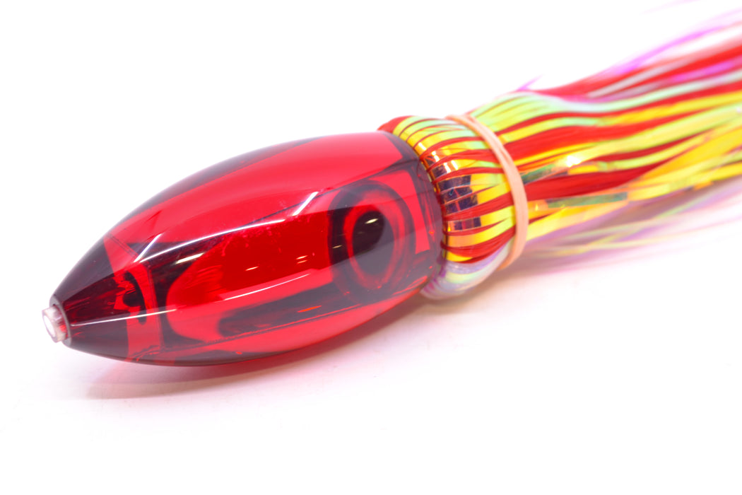 Moyes Lures Red Mirrored Small Ono Bullet 7" 3.8oz Skirted Red-White Hair