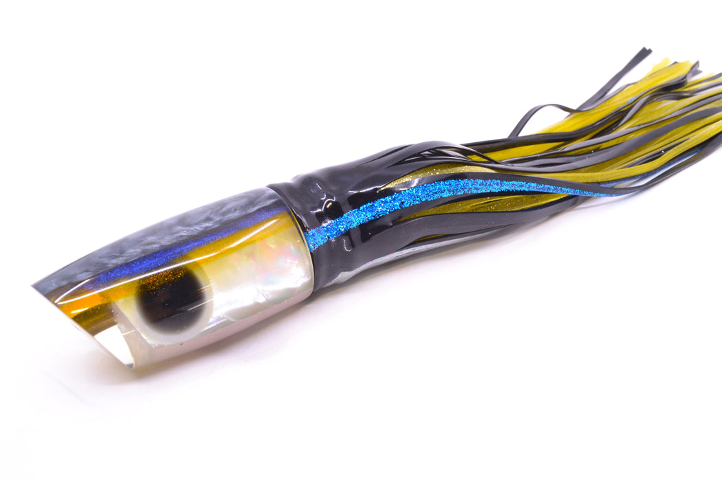 Ali'i Kai Lures White MOP Gray-Blue-Yellow Back Yakuza 14" 10.8oz BOM Skirted Yellowfin