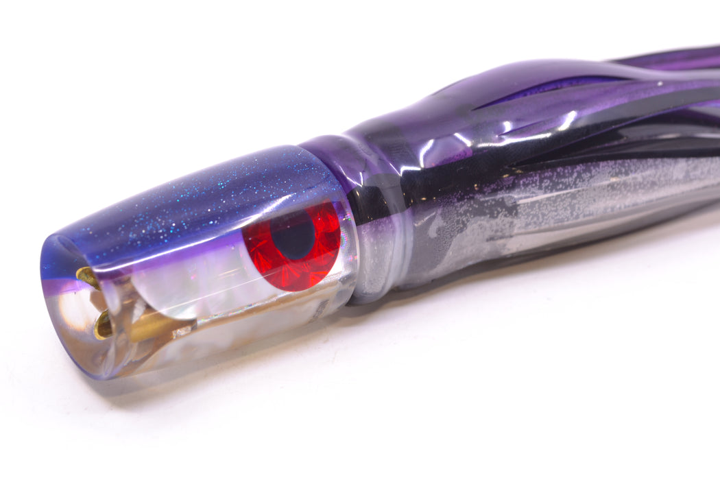 Coggin Lures White MOP Blue Back 4-Hole Small Slant Bogie Invert 7" 3.5oz Skirted
