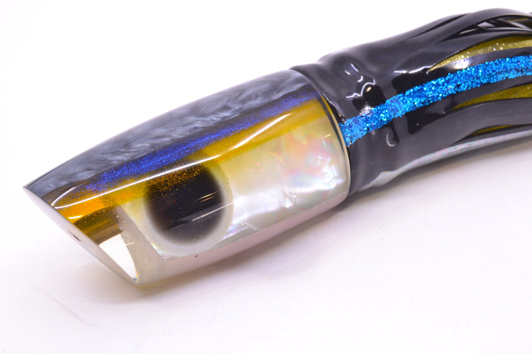 Ali'i Kai Lures White MOP Gray-Blue-Yellow Back Yakuza 14" 10.8oz BOM Skirted Yellowfin
