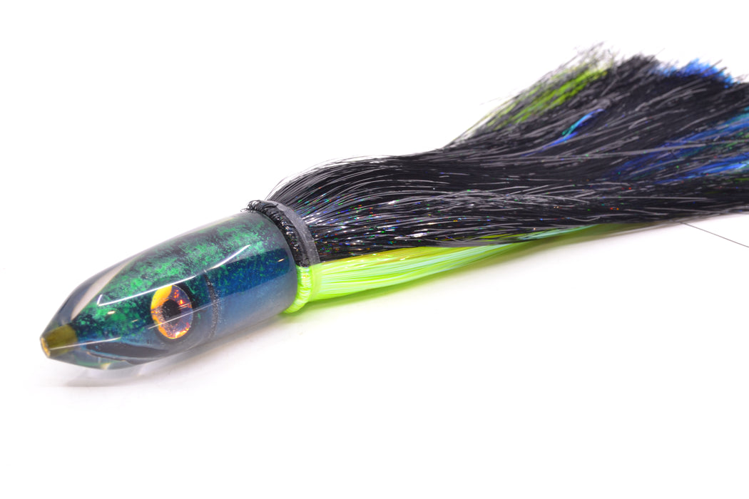 Tsutomu Lures Black/Green-Blue-Silver Fish Head Ali'i Bullet 7" 5oz Strobez Black-Green GZE