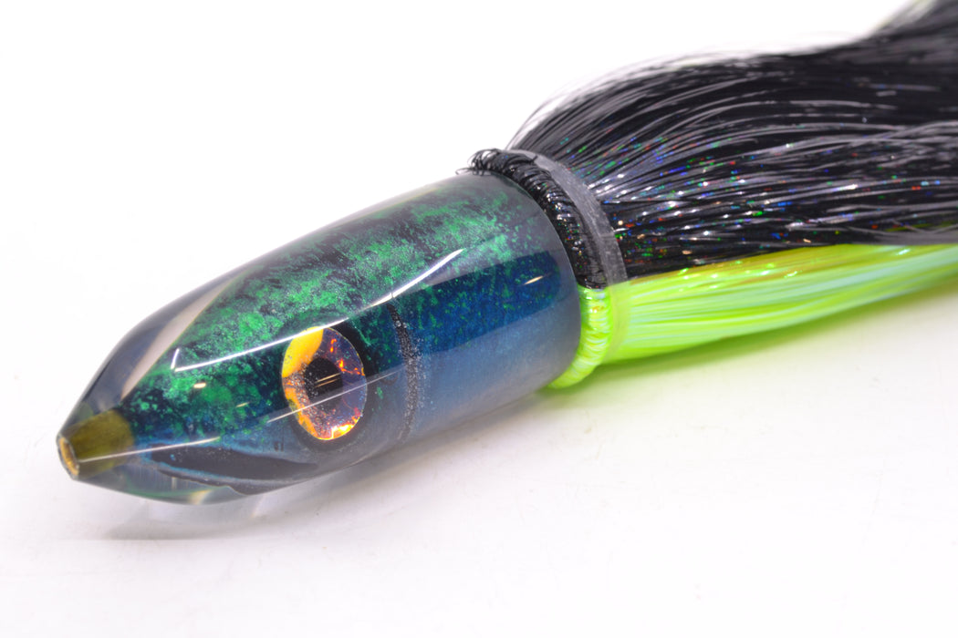 Tsutomu Lures Black/Green-Blue-Silver Fish Head Ali'i Bullet 7" 5oz Strobez Black-Green GZE